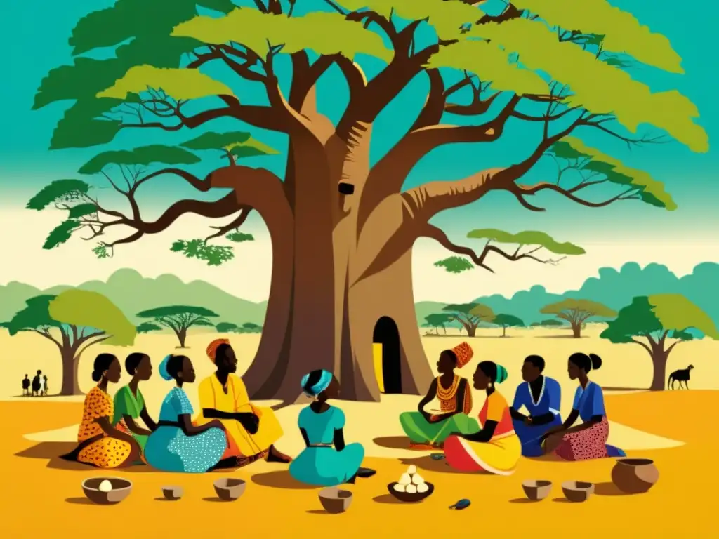 Alegre conversación bajo el baobab en una aldea africana