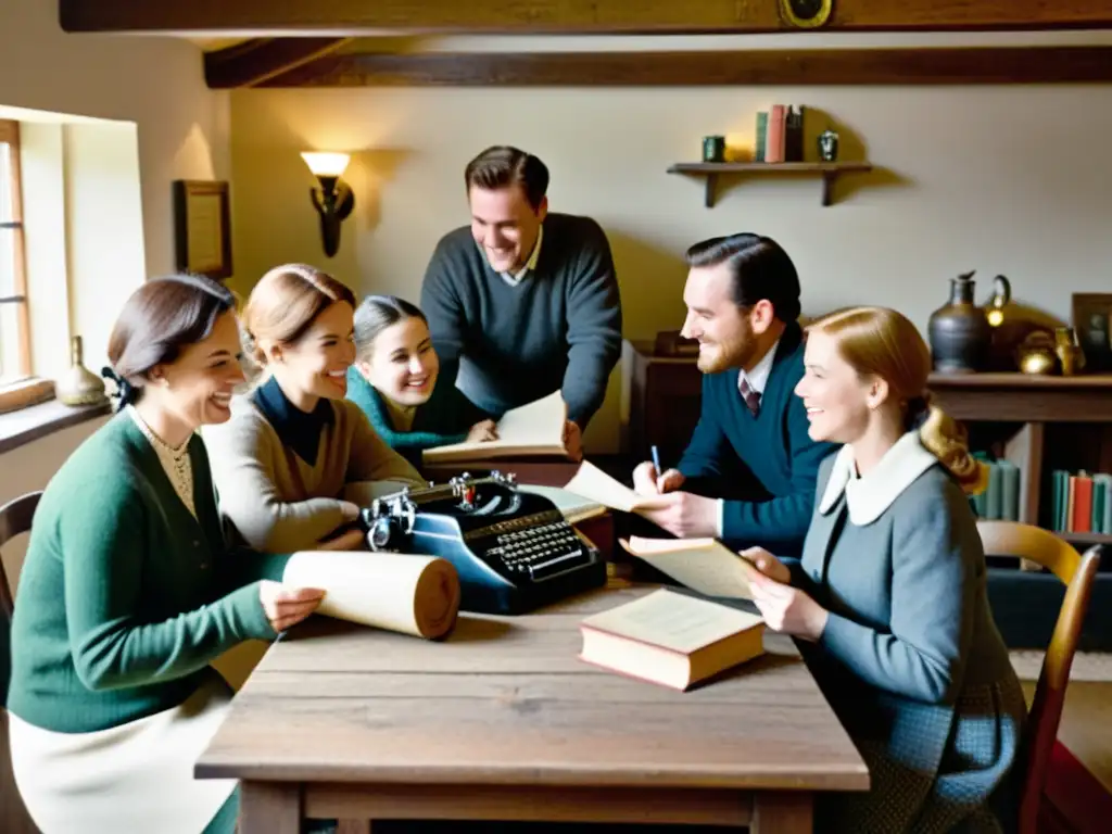 Un ambiente cálido y acogedor, con personas de diferentes edades disfrutando de una animada conversación en una habitación rústica