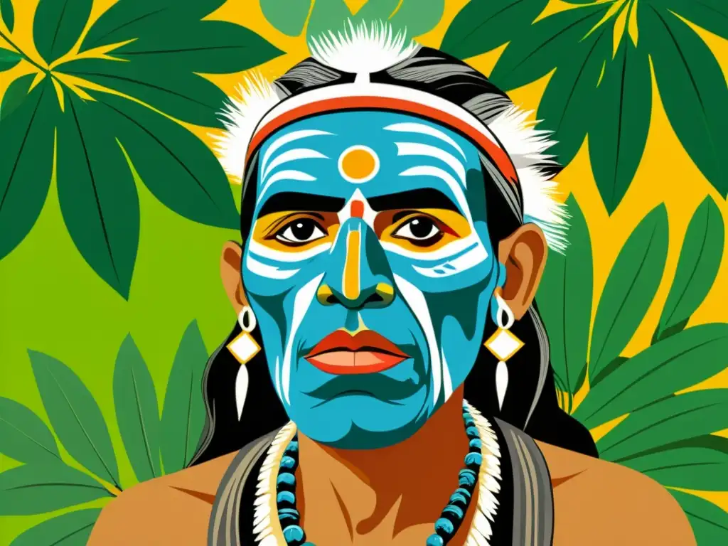 Sabiduría ancestral: habla con el alma de la selva Un anciano nativo sudamericano con pintura facial detallada y expresión animada