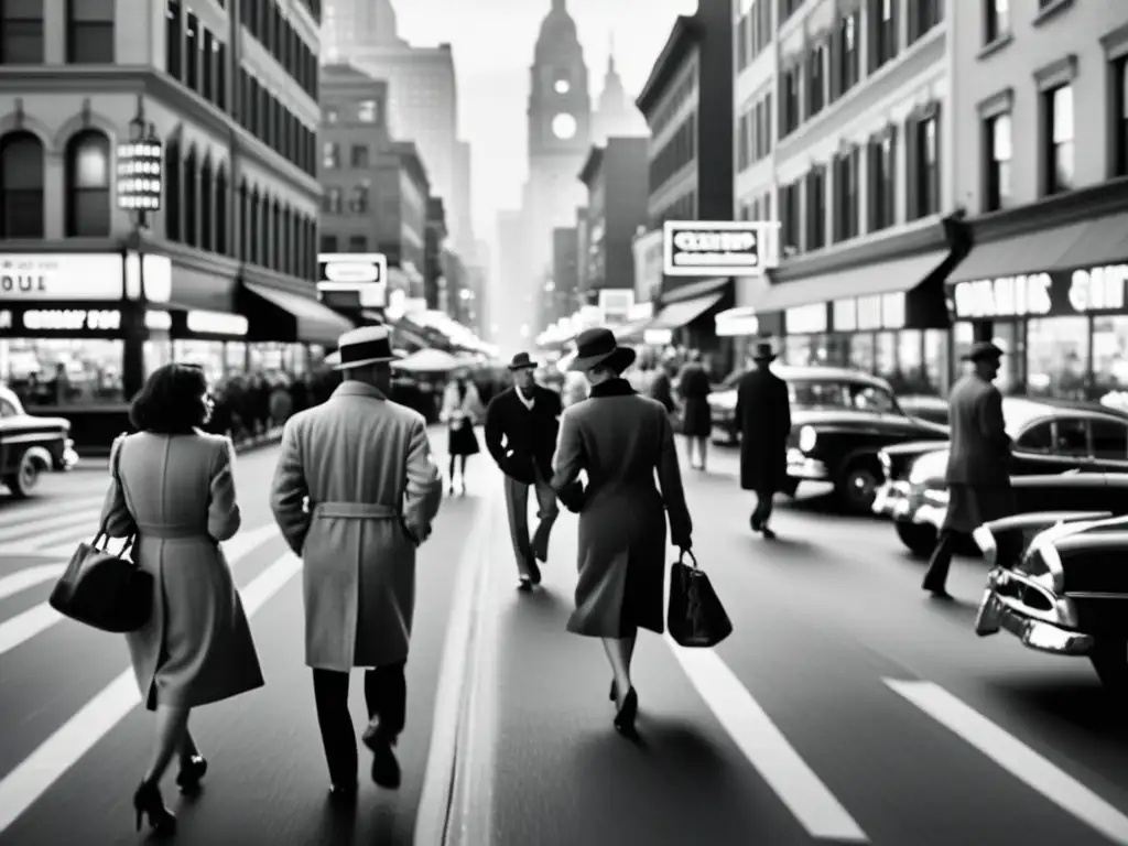 Una animada calle de la ciudad en blanco y negro, con expresiones variadas y la normalización de nuevas palabras