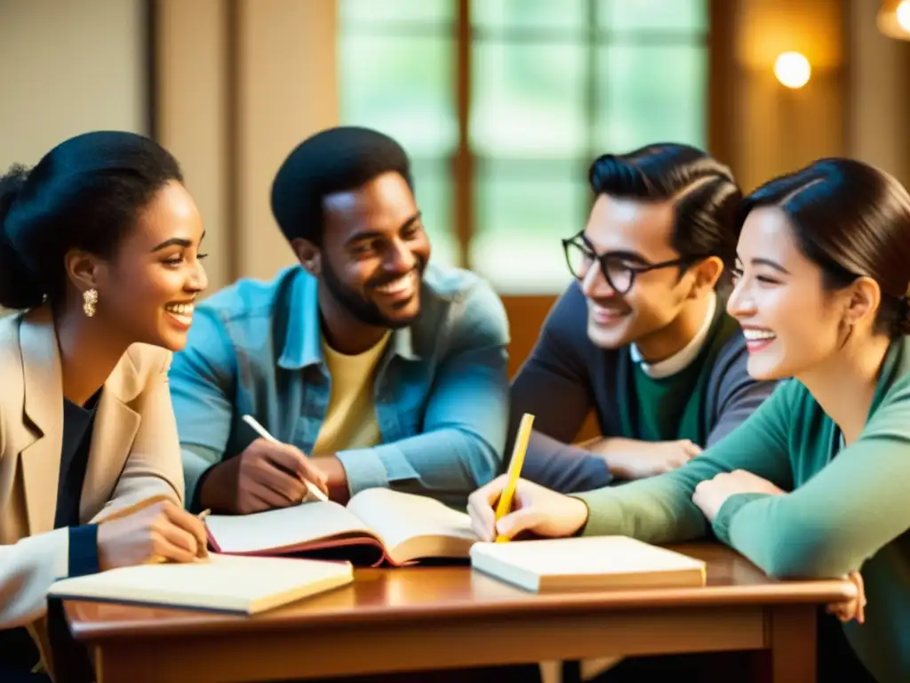 Un animado grupo de personas participa en una sesión de aprendizaje de idiomas