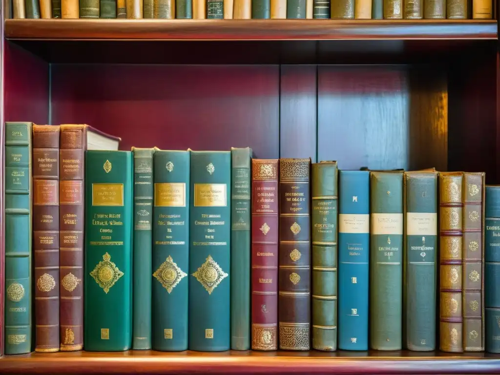 Una antigua estantería de madera llena de libros desgastados en tonos cálidos