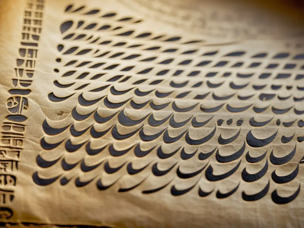 Pali antiguo: Sabiduría atemporal Antigua inscripción en papiro con caligrafía pali, iluminada por luz cálida