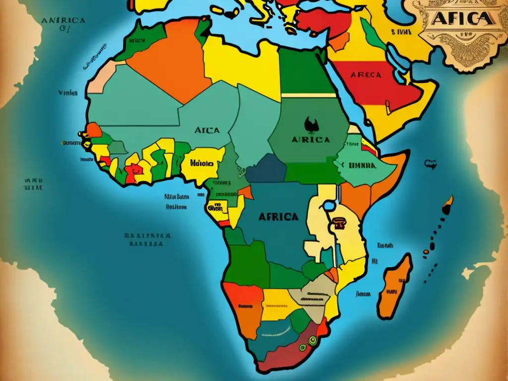 Un antiguo mapa de África detallado, realzando la riqueza lingüística y cultural