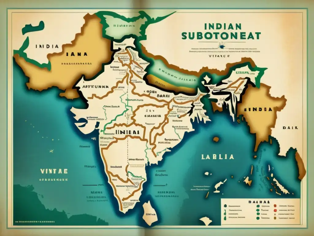 Un antiguo mapa detallado del subcontinente indio muestra las regiones donde se hablan las lenguas dárdicas