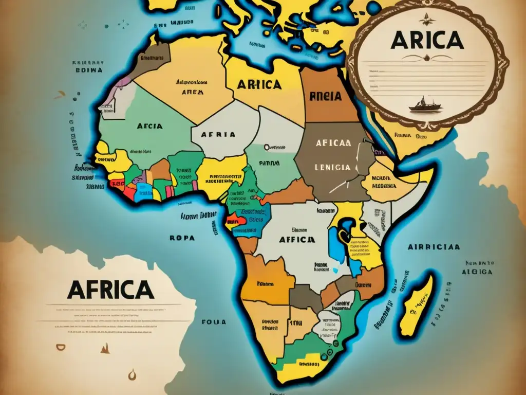 Un antiguo mapa de África con detalles intrincados y tonos sepia