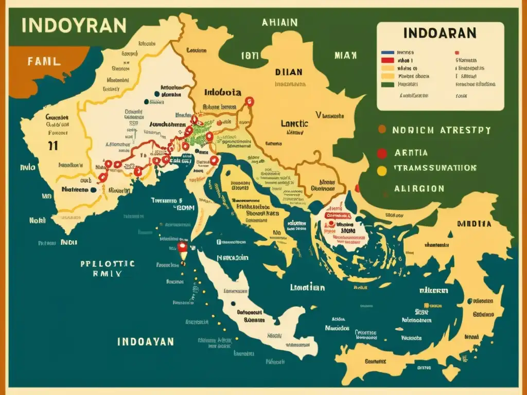 Un antiguo mapa de la familia lingüística indoaria con transcripciones fonéticas detalladas y variaciones dialectales para análisis lingüístico