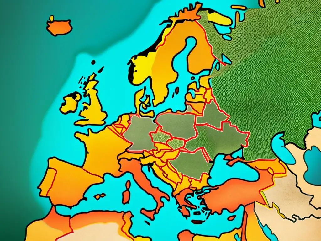 Un antiguo mapa de Europa con ilustraciones detalladas de rutas migratorias celtas y evolución lingüística