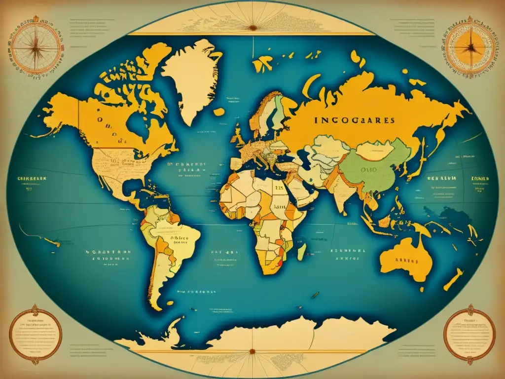 Un antiguo mapa del mundo detallado resalta lenguas en peligro