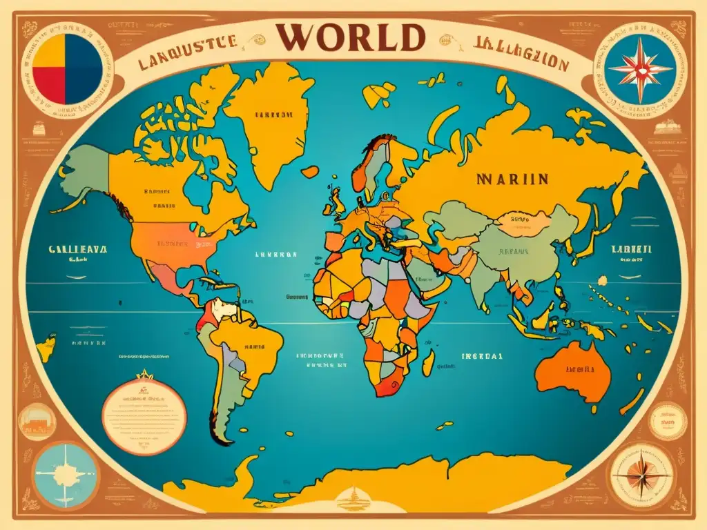 Un antiguo mapa del mundo ilustrando la rica diversidad lingüística global