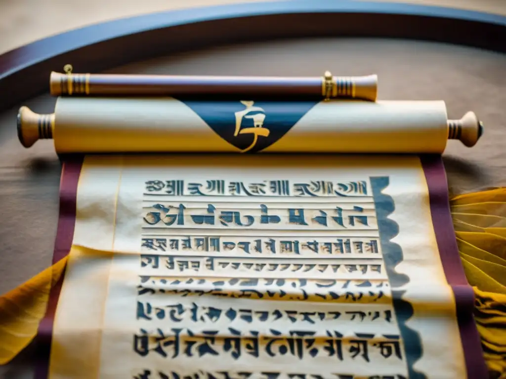 Antigua pergamino con lenguaje misterioso Antiguo pergamino con intrincada caligrafía en un idioma raro