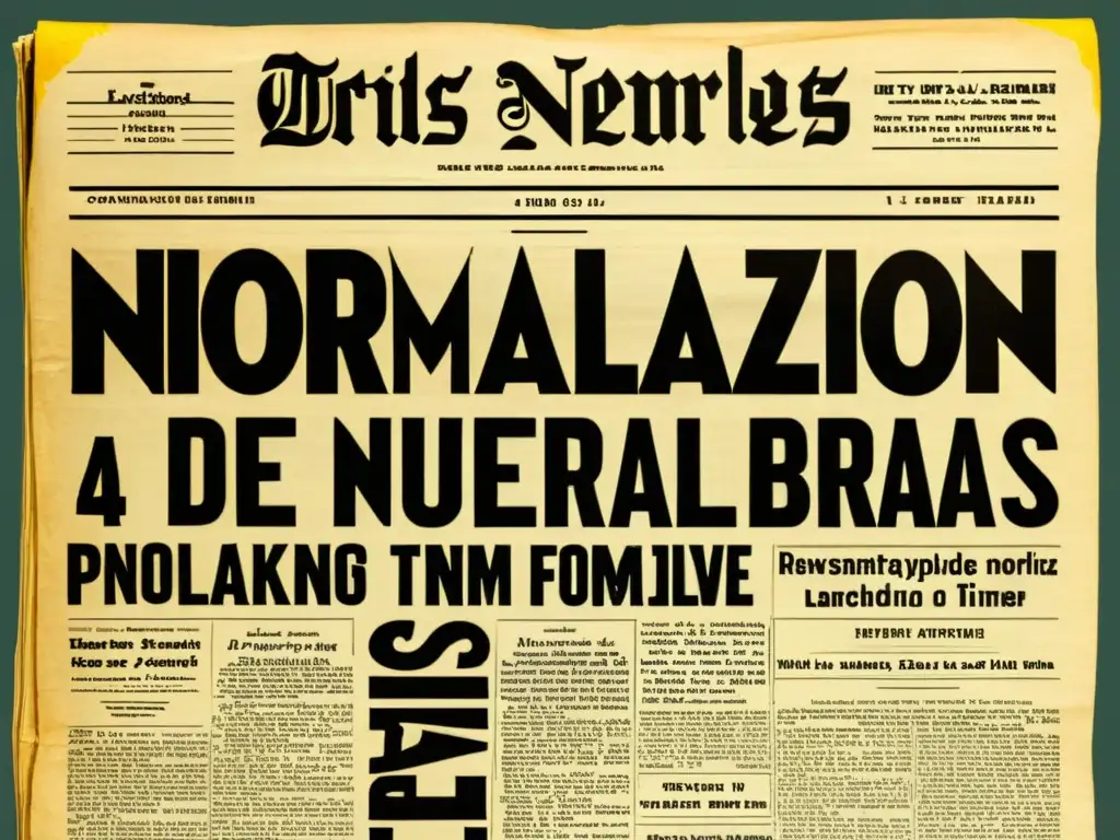 Antiguo titular de periódico con la palabra clave 'Normalización de nuevas palabras' en tipografía destacada, evocando historia y tradición