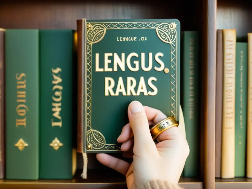 Una atmósfera nostálgica llena de libros antiguos y una mano sosteniendo un libro de 'Lenguas Raras'