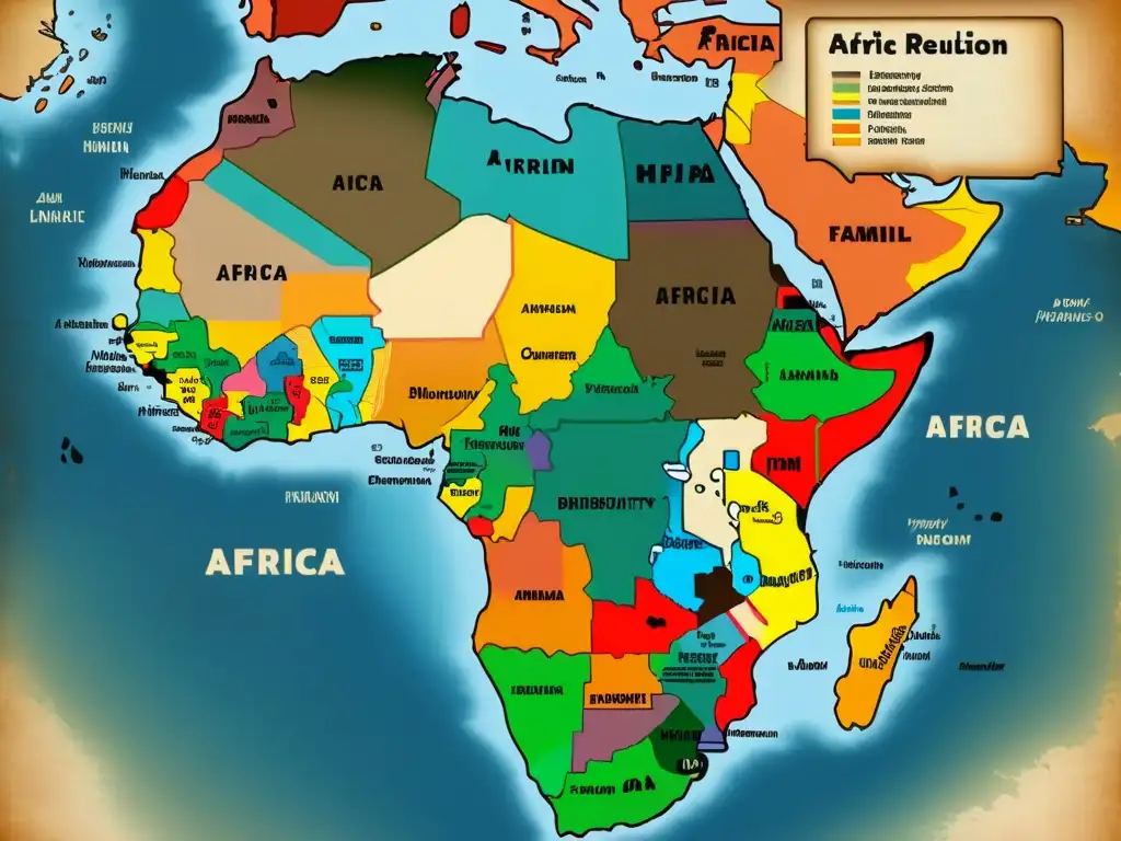 Atractivo mapa vintage de África con divisiones claras para el método comparativo de familias lingüísticas africanas