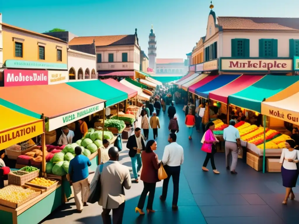 En el bullicioso mercado de una ciudad multicultural, la diversidad se refleja en los vendedores y consumidores