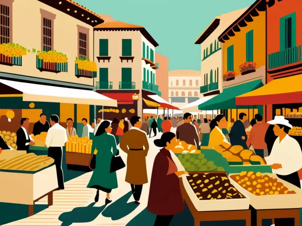 Un bullicioso mercado histórico en una ciudad de habla hispana