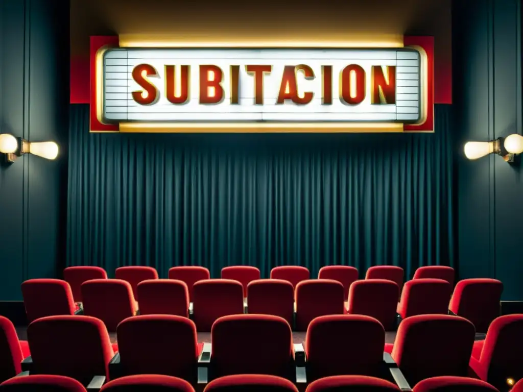 Marquesina de cine vintage con la palabra 'Subtitulación' y luces brillantes