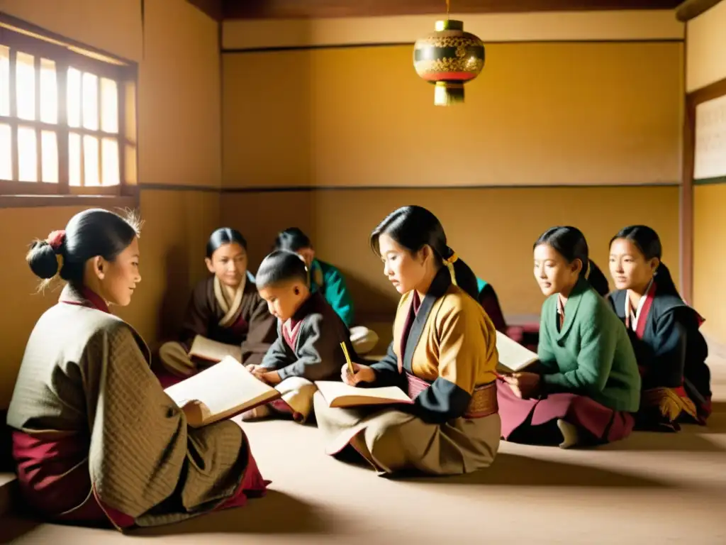 Clase tradicional en Bután enseñando gramática del dzongkha