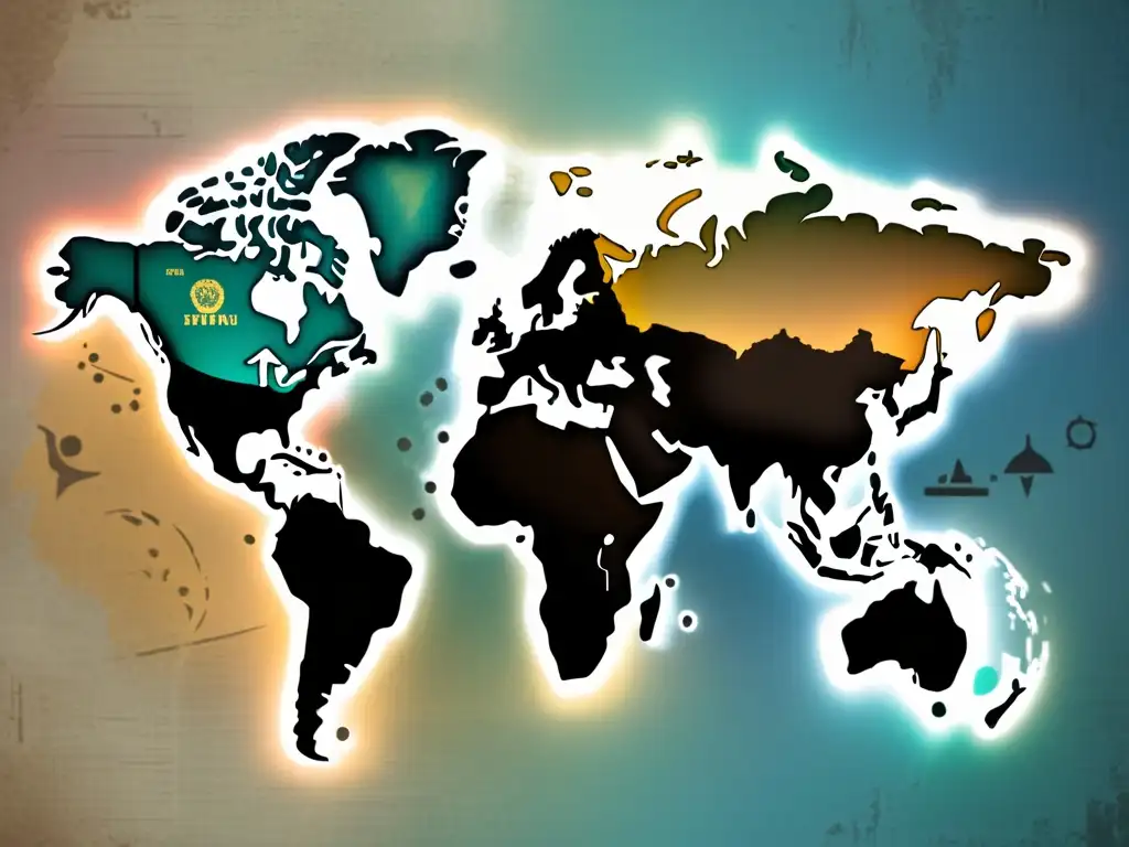 Un collage vintage de logotipos de plataformas de streaming, un mapa del mundo resaltando regiones lingüísticas y una textura de grano de película