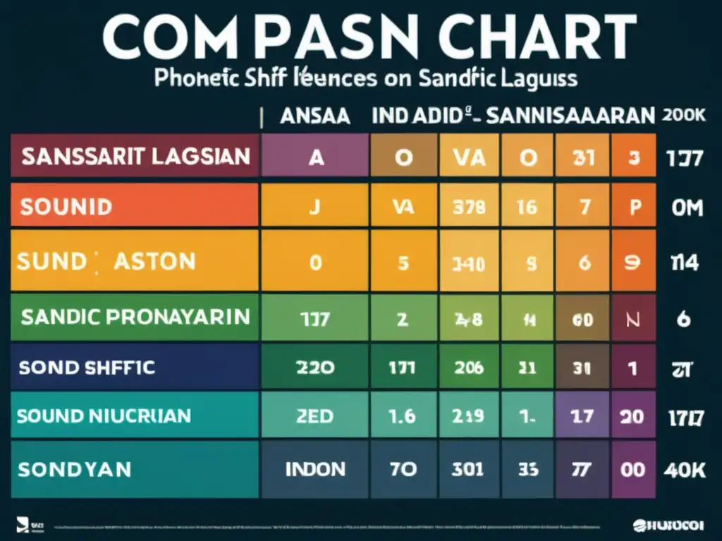 Comparativa visual de la influencia fonética del sánscrito en lenguas indoarias modernas, con representaciones detalladas de los cambios de sonido y variaciones de pronunciación