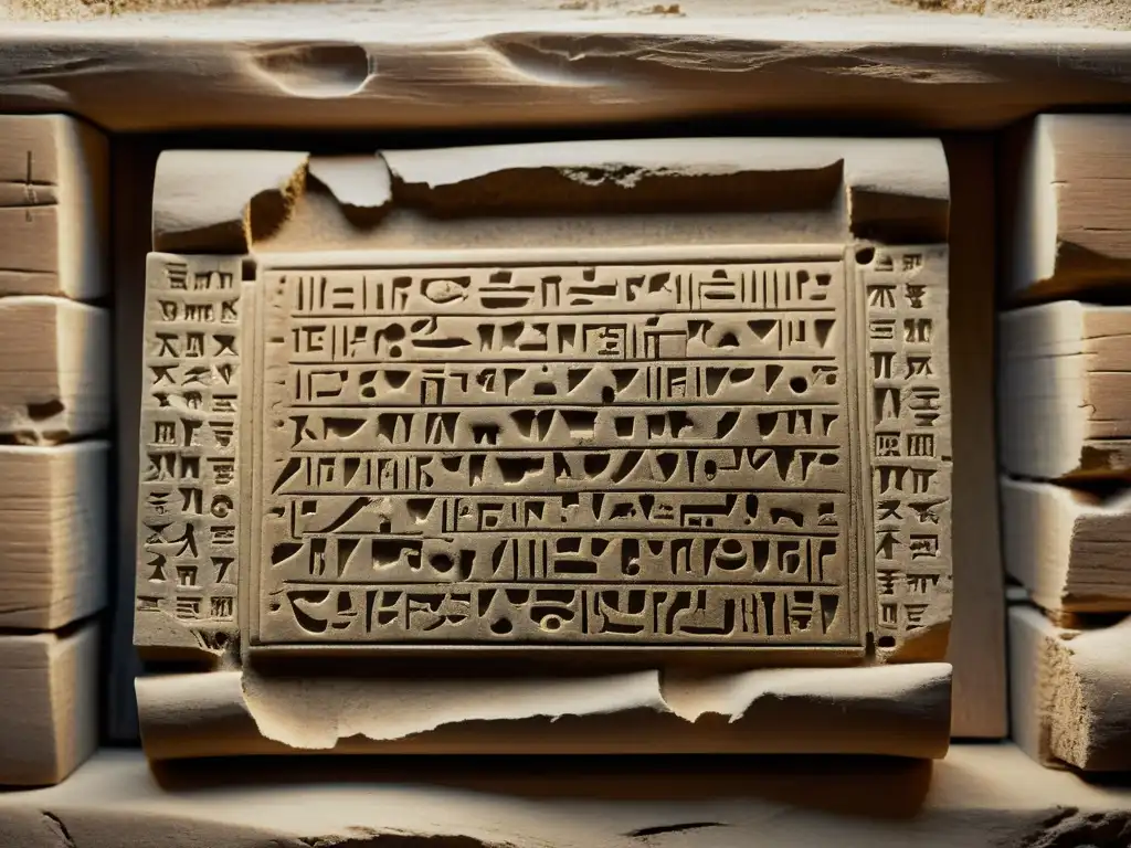 Clay tablet con cuneiforme iluminado por luz natural, resucitando idiomas extintos