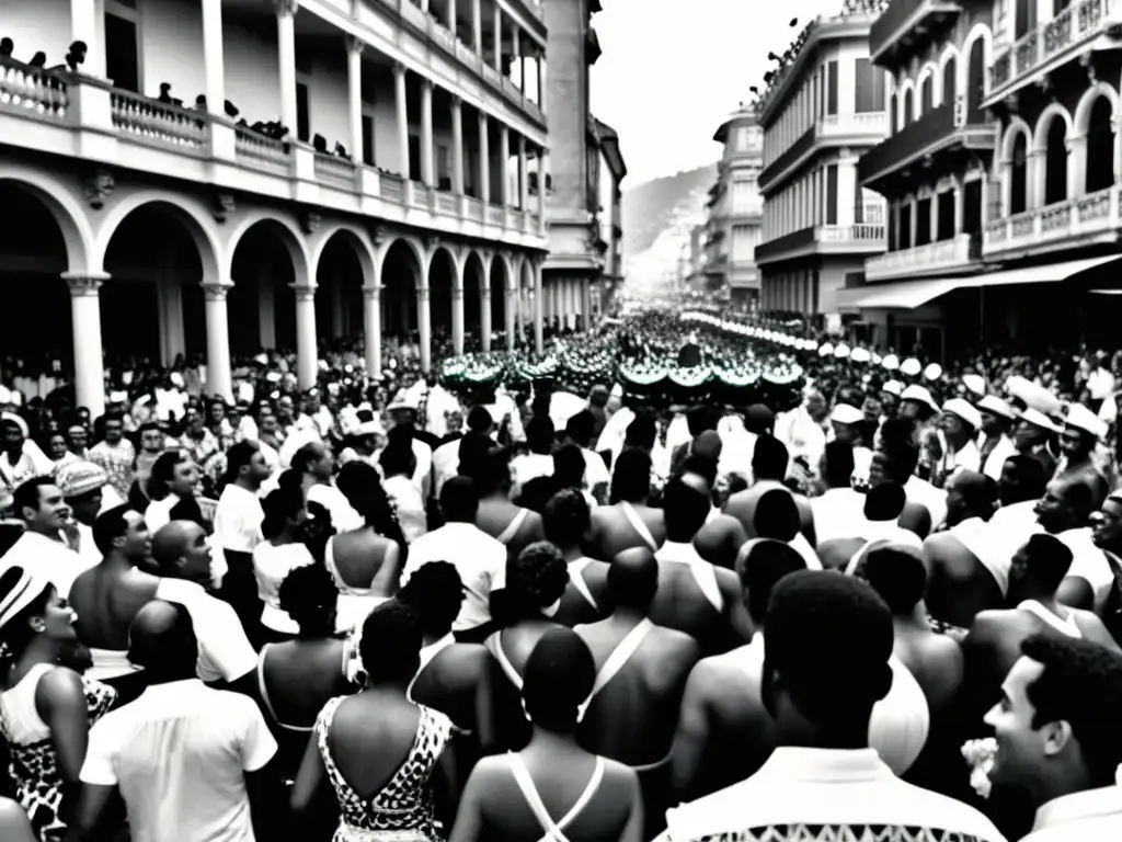 Deslumbrante desfile de carnaval en Río con samba, multitud y arquitectura histórica