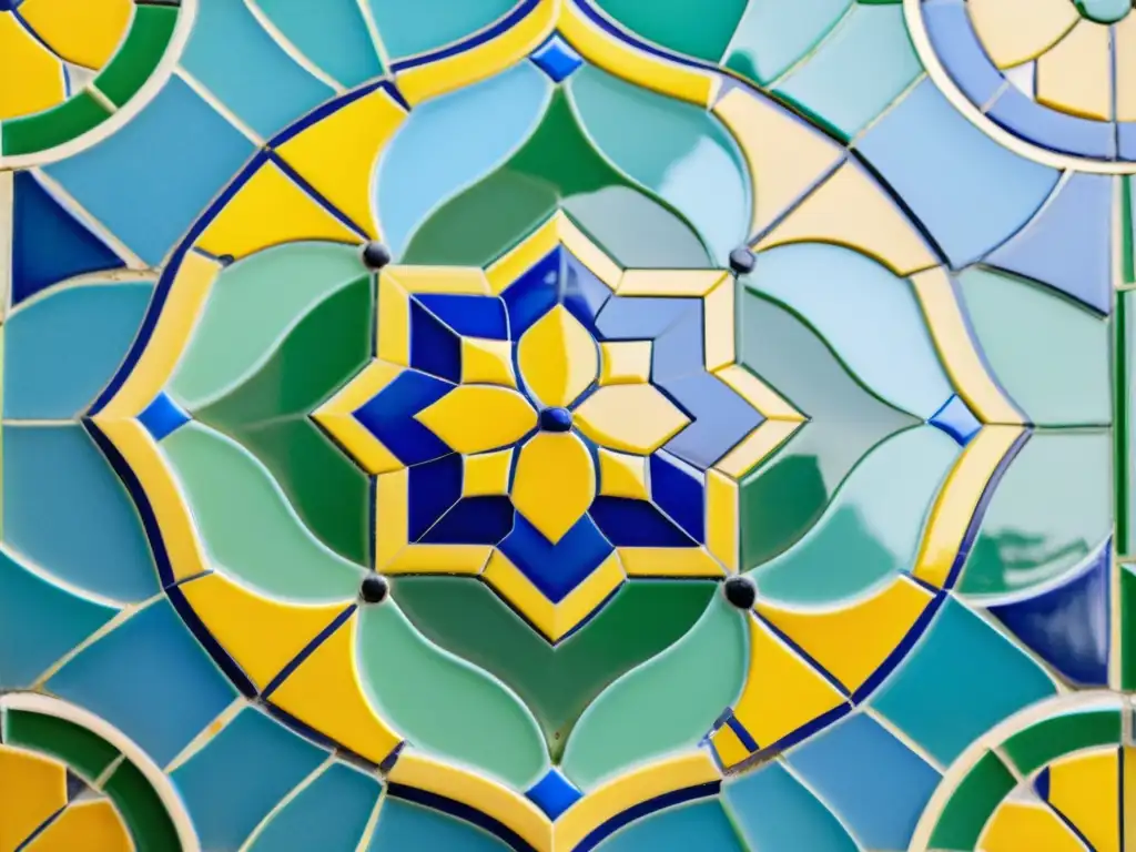 Un deslumbrante mosaico andalusí con influencia árabe, exhibiendo patrones vibrantes y colores cautivadores