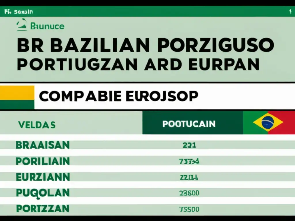 Una detallada comparación visual entre el portugués brasileño y el europeo destaca las similitudes y divergencias lingüísticas