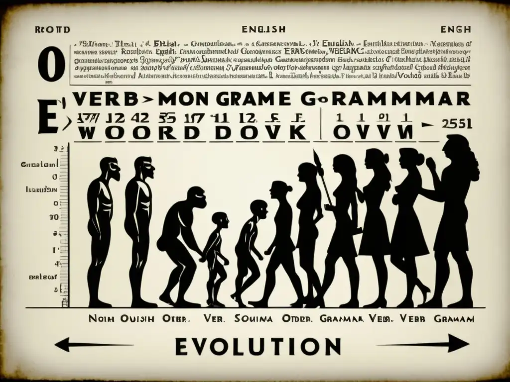 Detalle histórico de la influencia germánica en la gramática inglesa, con elegante ilustración en blanco y negro