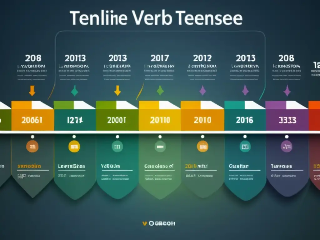 Detalle impactante del análisis histórico de la evolución de tiempos verbales en lenguas sino-tibetanas, con colores y etiquetas distintas