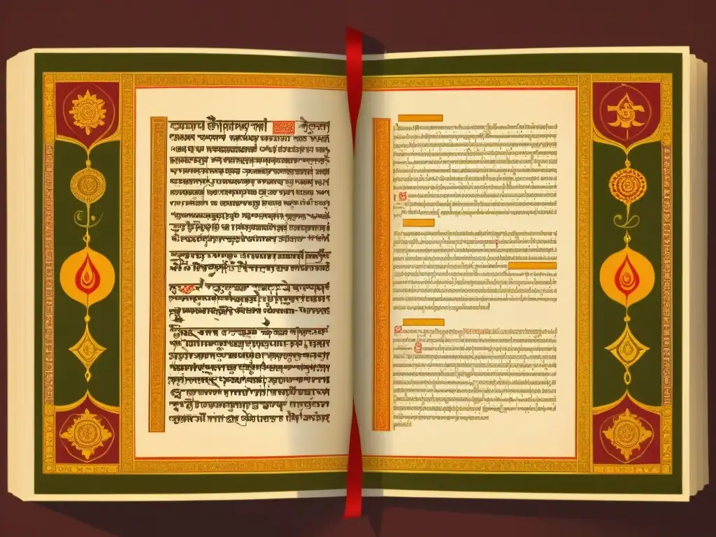 Detalle de manuscrito sánscrito antiguo, resaltando la importancia de la concordancia de género en lenguas indoarias