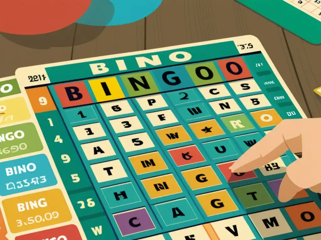 Divertida herramienta para el aula: ilustración vintage de bingo con estudiantes entusiastas disfrutando del juego educativo