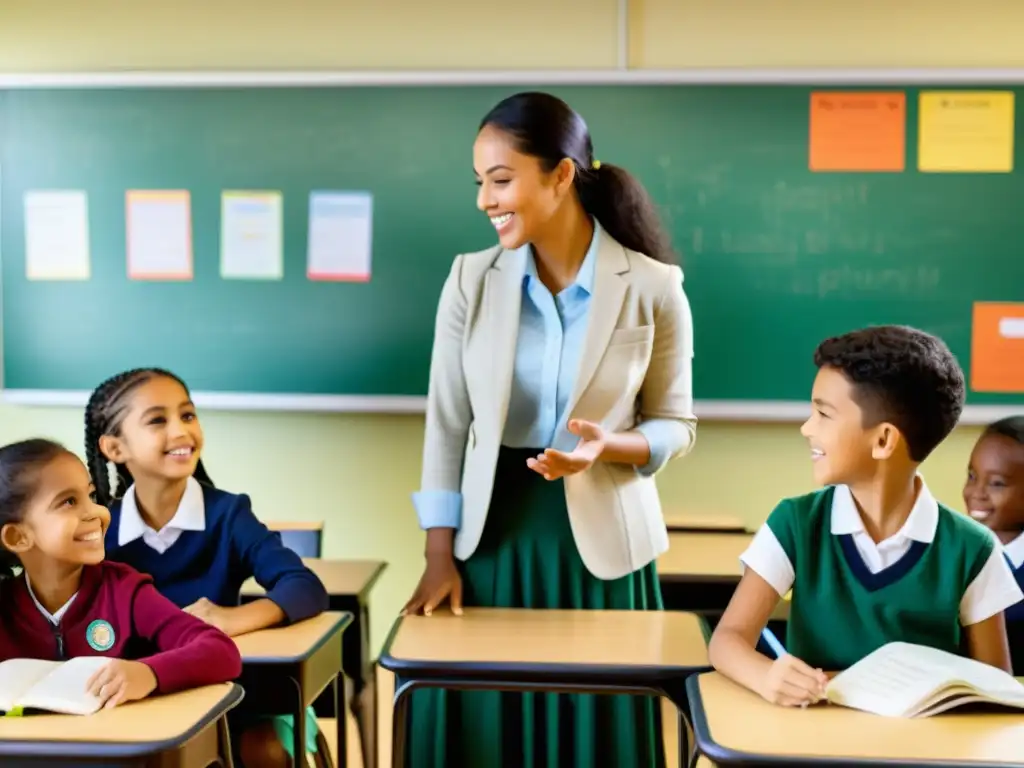 Una emocionante clase de educación bilingüe AICLE, con estudiantes participativos y un enfoque innovador en un entorno multicultural y colaborativo