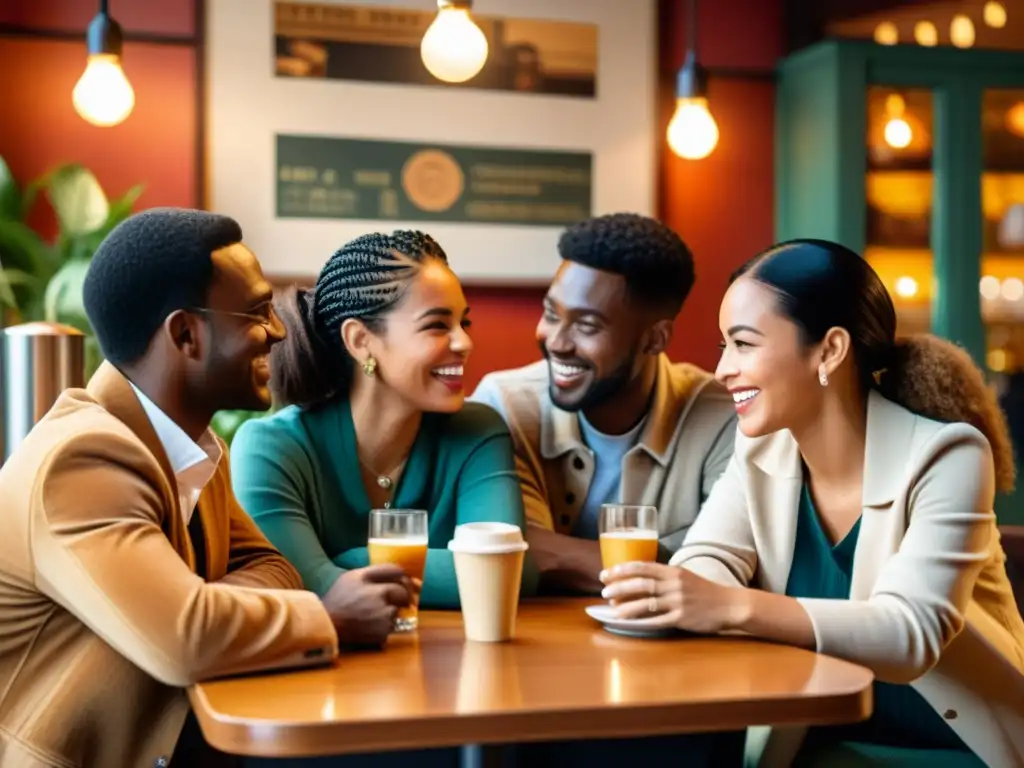 Encantadora conversación entre personas de diversas culturas en un acogedor café