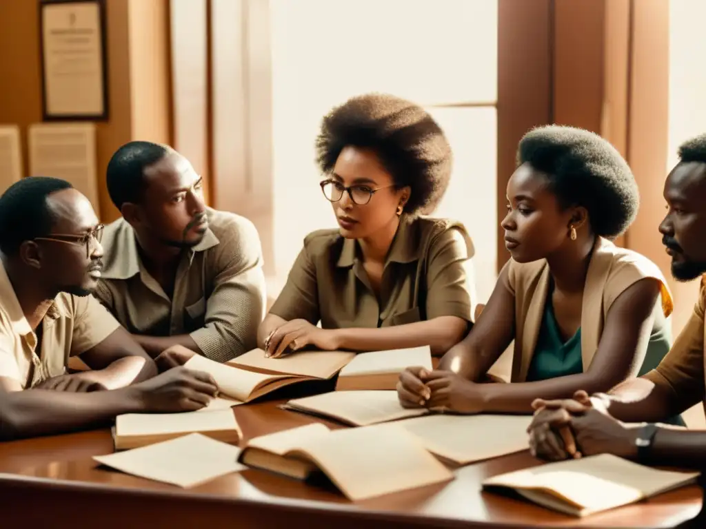 Un encuentro apasionado de escritores y activistas africanos, inmersos en la literatura anticolonial y la resistencia, rodeados de libros y papeles