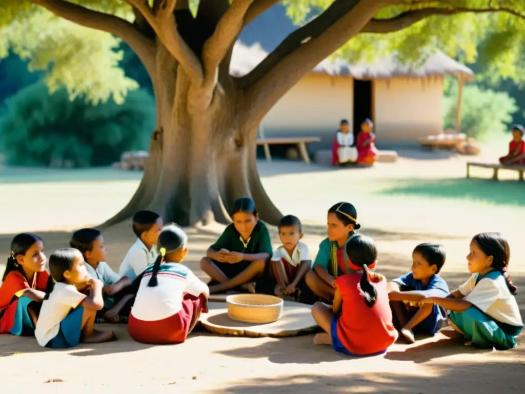 Un encuentro cultural bajo un árbol: niños indígenas aprenden en español e idioma nativo