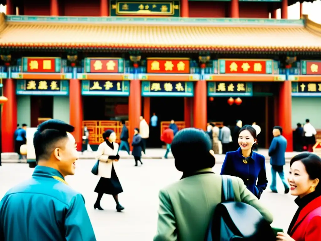 Escena bulliciosa en Beijing, con la vibrante atmósfera social y arquitectura tradicional china