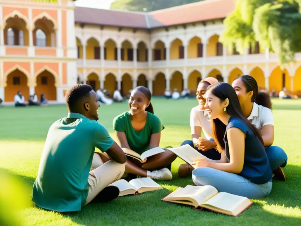 Estudiantes disfrutan intercambios culturales y lenguaje local en un ambiente vintage en un animado círculo en el césped