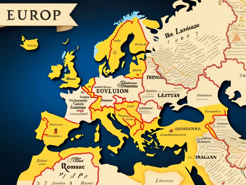 Un fascinante mapa vintage de Europa muestra la evolución de lenguas romances desde el latín al francés, español, italiano, portugués y rumano