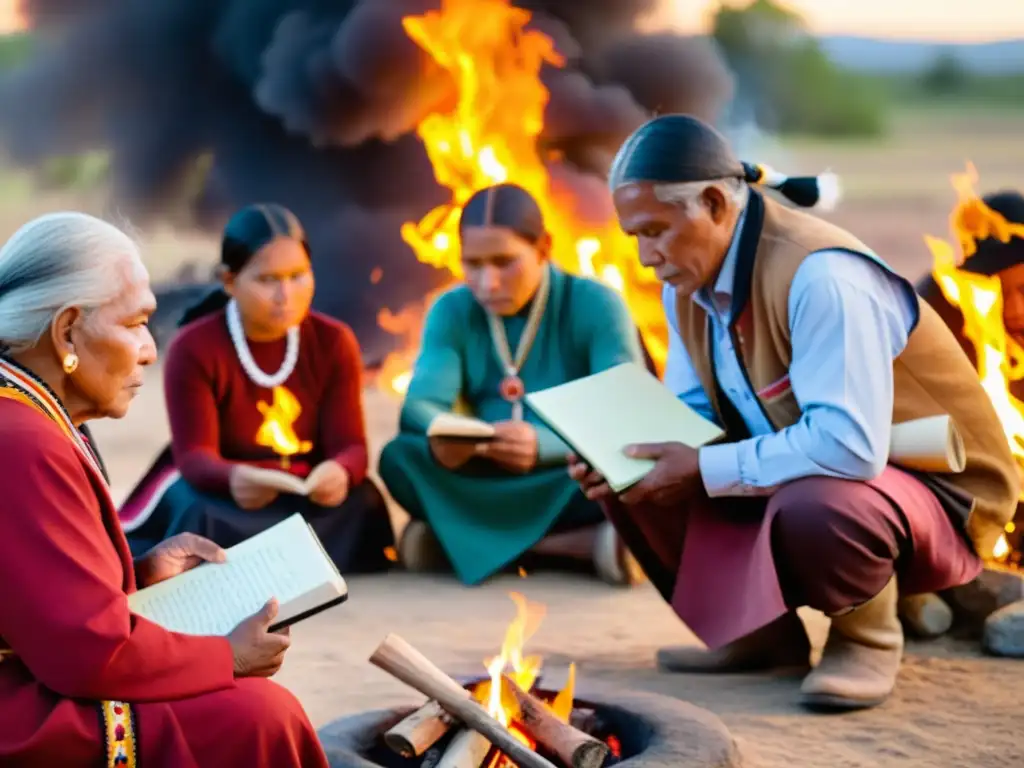 Grupo de ancianos y jóvenes en ceremonia de revitalización del idioma, fortaleciendo culturas con métodos tradicionales y modernos