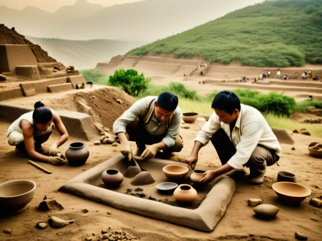 Grupo de arqueólogos excavando en la región SinoTibetana, descubriendo enigmas lenguas SinoTibetanas arqueológicas lingüísticas