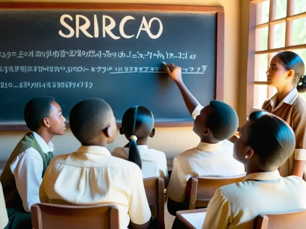 Grupo de estudiantes atentos escuchando a su profesor de siriaco en un aula vintage