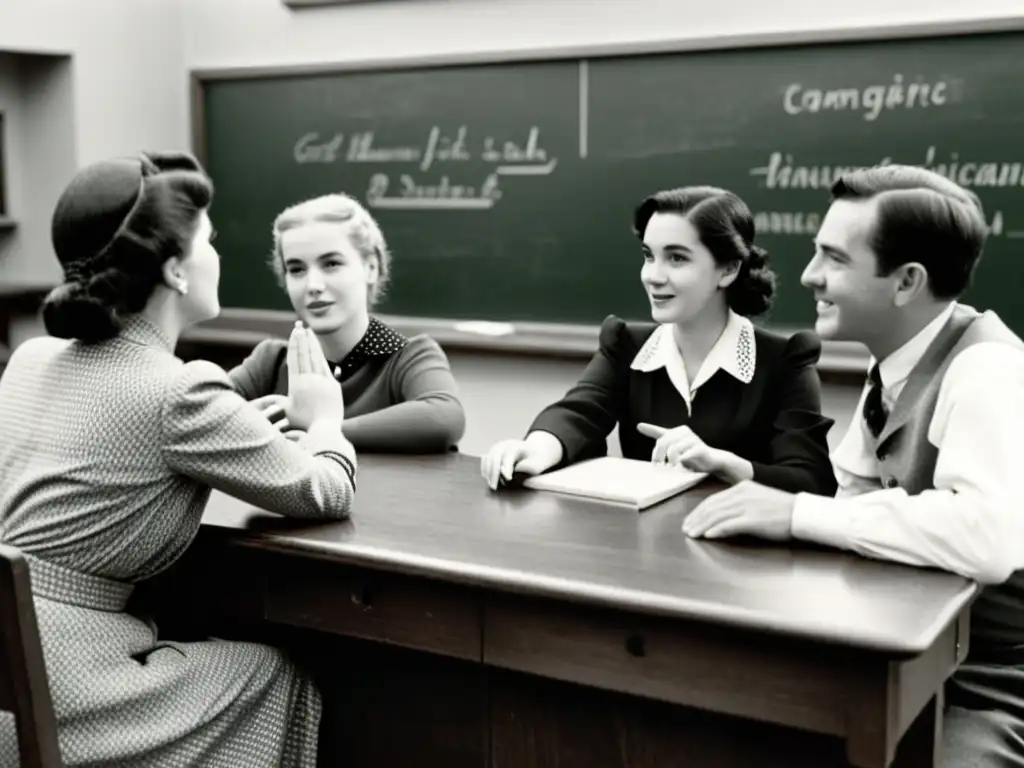 Un grupo conversa en lenguaje de señas en un aula histórica