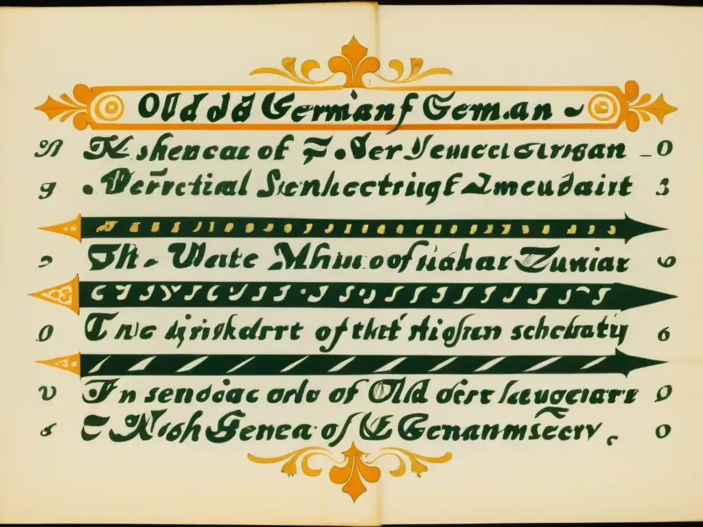Una ilustración detallada de un diagrama de oraciones en alemán antiguo, con caligrafía elaborada y adornos decorativos