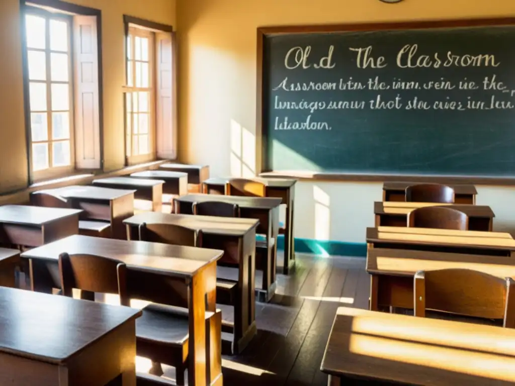 Imagen de aula vintage con estudiantes practicando idiomas