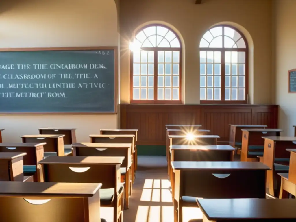 Imagen de aula vintage con estudiantes atentos y profesor enseñando lenguas antiguas