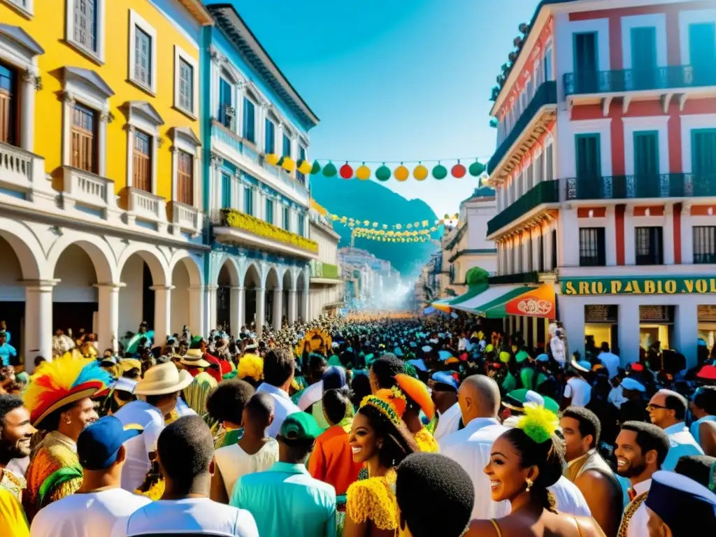 Una imagen 8k detallada de un vibrante desfile de Carnaval en Río de Janeiro, con coloridos carros alegóricos, bailarines y multitudes alegres