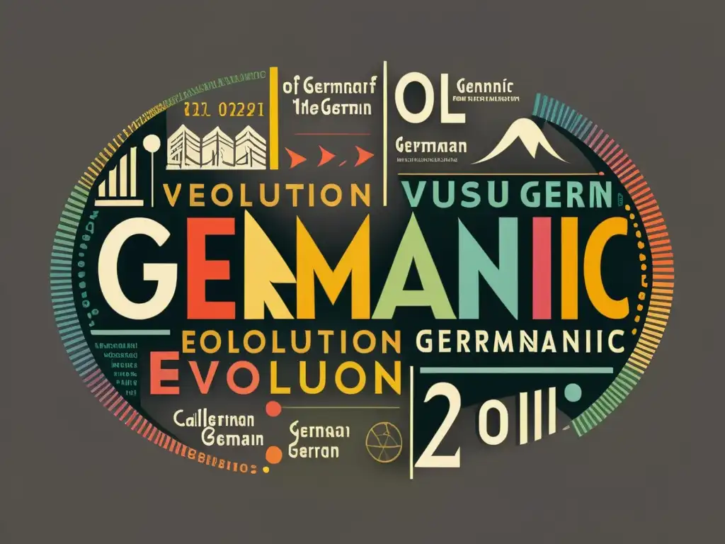 Imagen fascinante de la transformación de las lenguas germánicas, con intrincados diagramas lingüísticos y manuscritos históricos