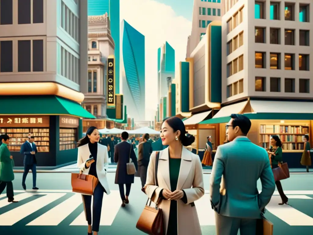 Intersección del impacto de la inteligencia artificial en la traducción del lenguaje, entre lo tradicional y lo innovador en una bulliciosa calle de la ciudad