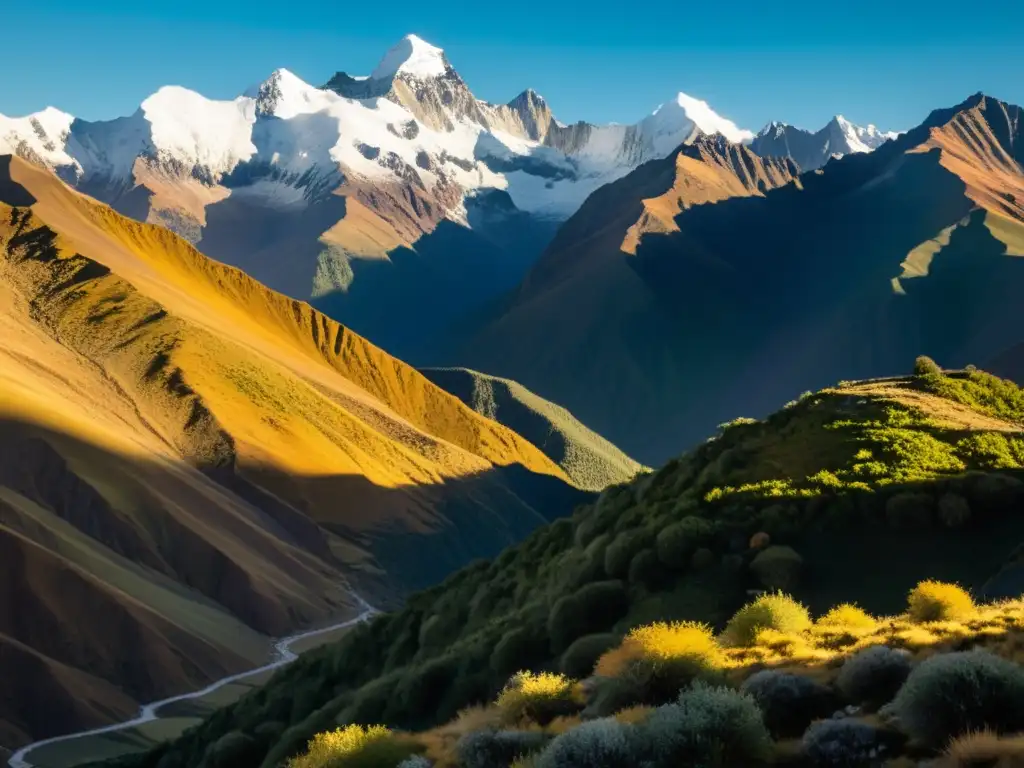 Imponentes picos nevados de los Andes al atardecer